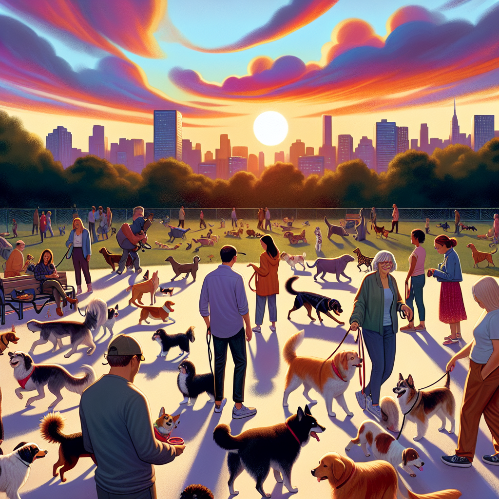 An illustration of the community's response to Redmond's initiative, showcasing the vibrant atmosphere at the new pop-up dog park.